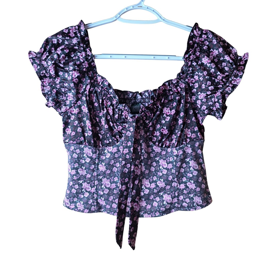 Wild Fable Women's Medium Floral Corset Crop Top Puff Sleeve Cottagecore Coquett